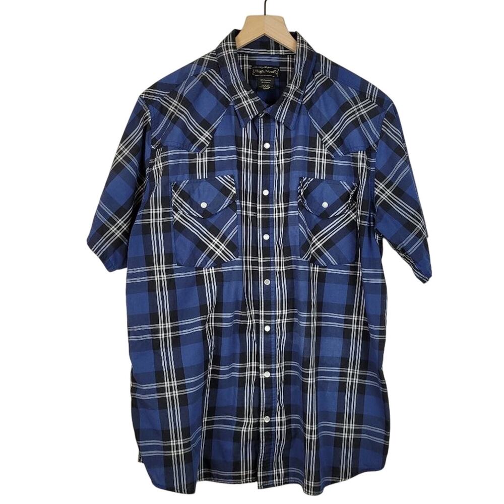 HIGH NOON Blue Short Sleeve Pearl Snap Shirt - Size XLG RG - Picture 2 of 8